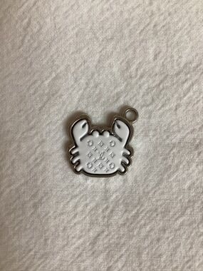White Enamel Crab Charm with Monogram Detail